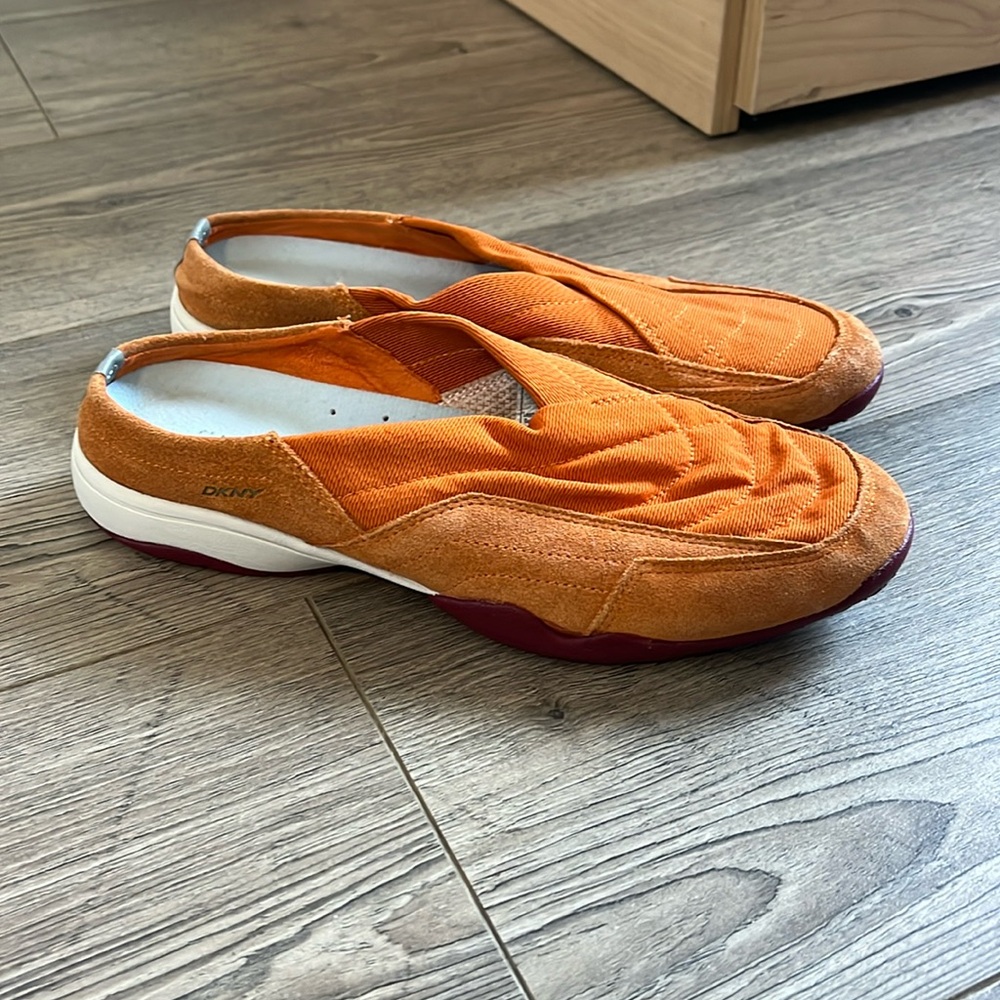 Orange slide on shoes